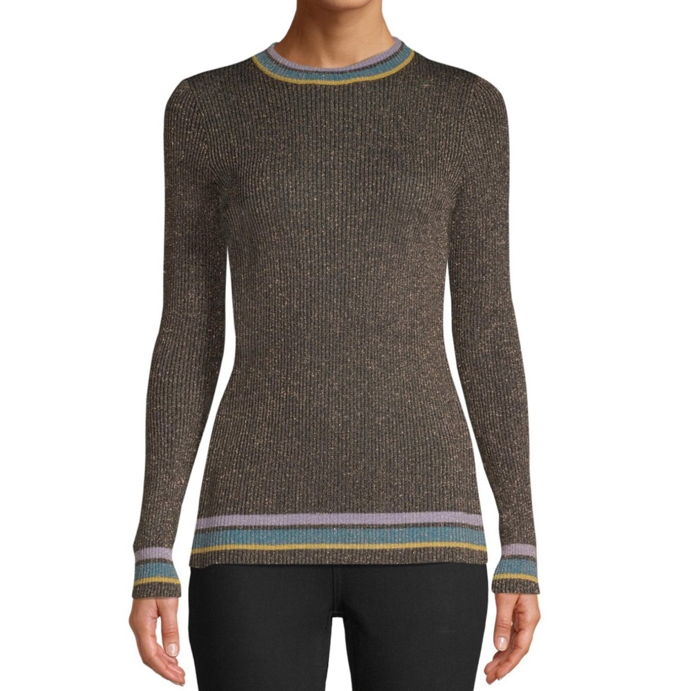Sui by Anna Sui Striped Trim Knit Long Sleeve Top